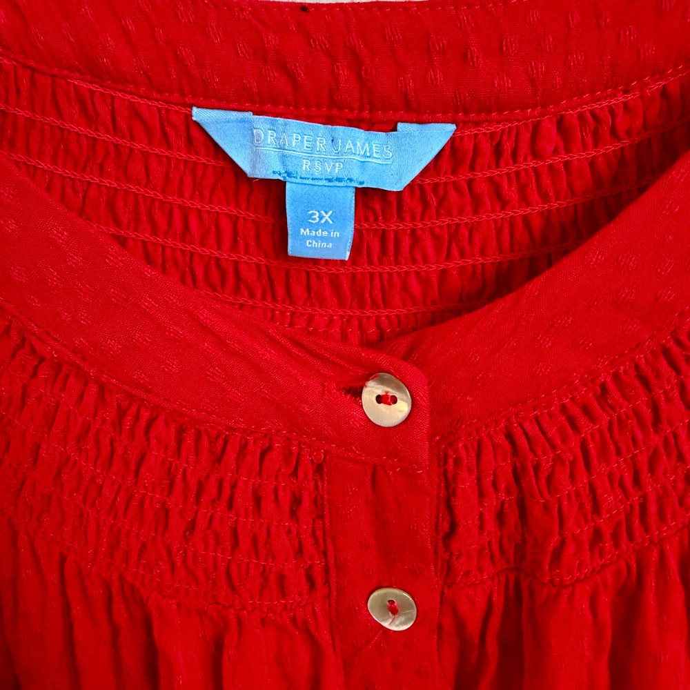 Draper James RSVP Red Smocked Yoke Flutter Sleeve Blouse Womens Plus Size 3X - Picture 4 of 6